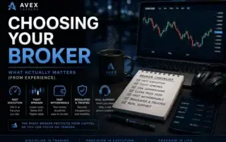 trader selecting forex broker platform with charts showing spreads execution and trading conditions