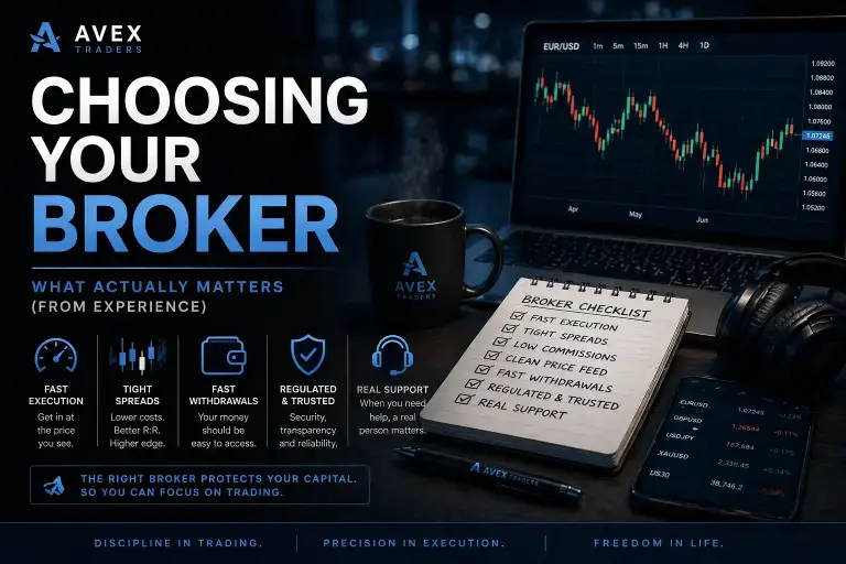 trader selecting forex broker platform with charts showing spreads execution and trading conditions