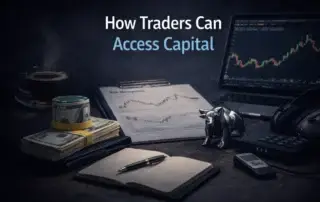 Forex trader analyzing charts showing how traders can access capital through prop firms and disciplined trading