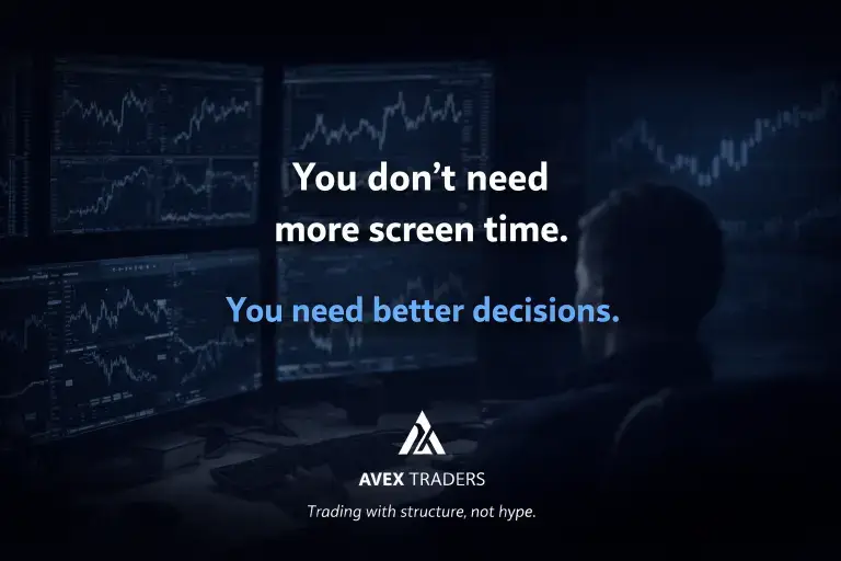 Trader overwhelmed by multiple charts showing how too much screen time leads to poor trading decisions