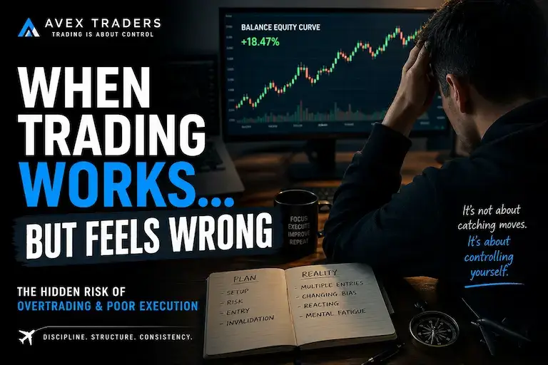 trader reviewing trading results feeling stressed despite profit due to overtrading and poor execution