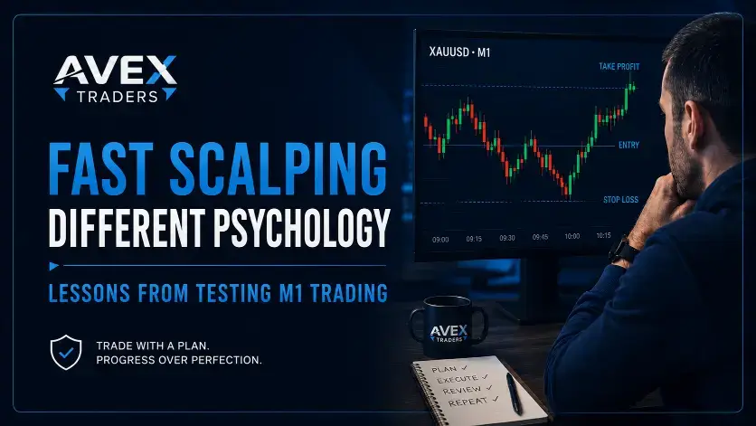 trader testing fast scalping psychology on M1 chart