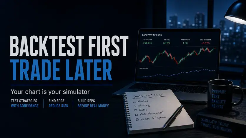 trader backtesting strategy on chart before live trading