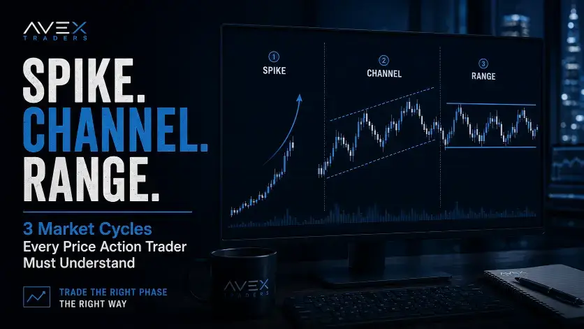 price action chart showing spike channel and trading range market cycles